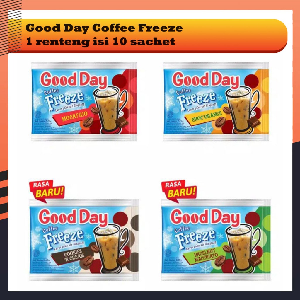 

Good Day Coffee Freeze Kopi Bubuk Instan 1 Renteng Isi 10 Sachet @30gr