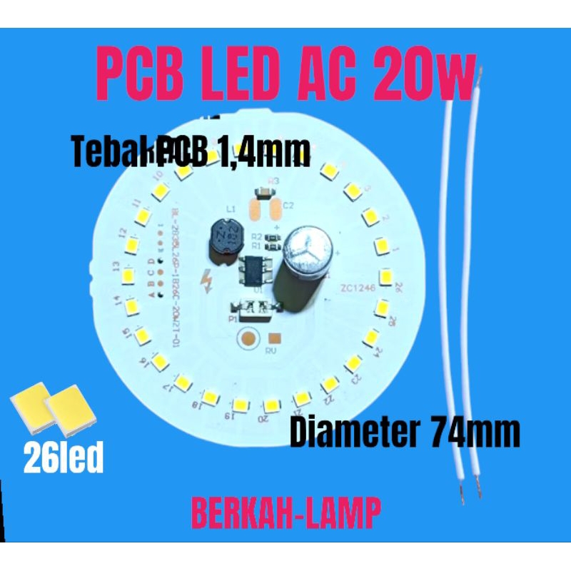 PCB LED AC 20W DM 74MM TEBAL PCB 1,4mm