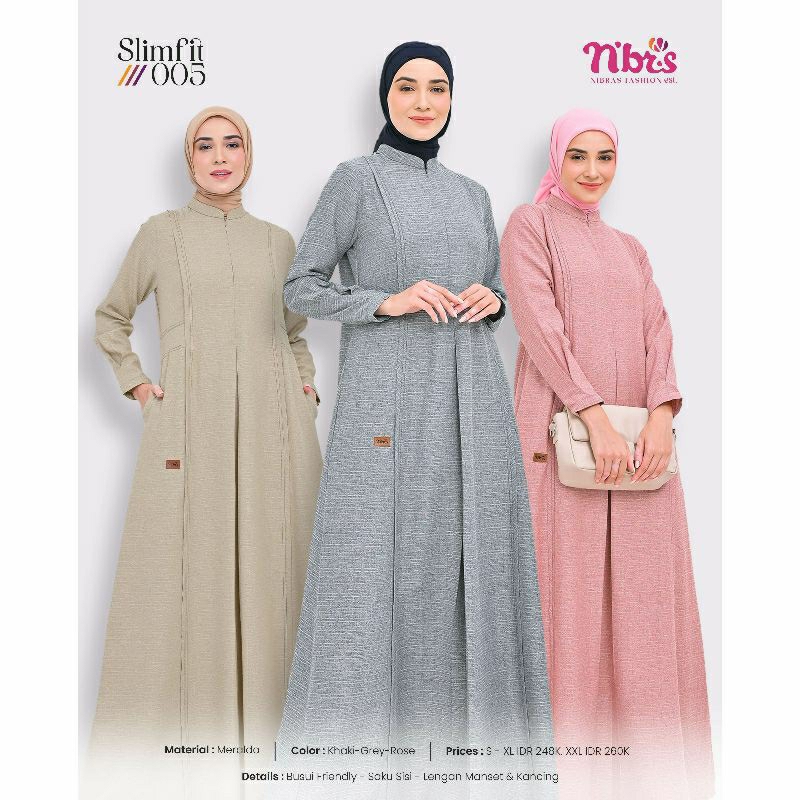 baju gamis wanita muslimah dress muslim polos slimfit 005 nibras