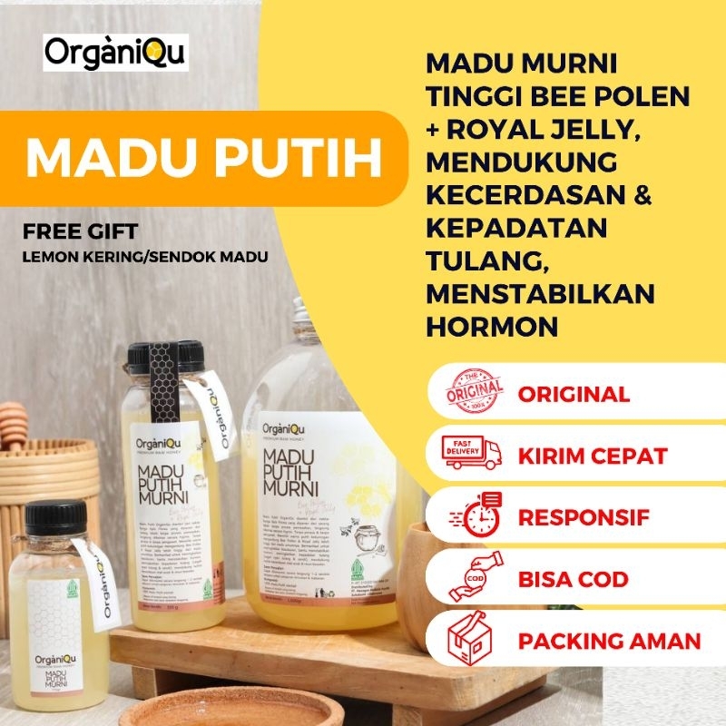 

[FREE SENDOK MADU] ORGANIQU MADU PUTIH TINGGI BEE POLEN & ROYAL JELLY | RAW WHITE HONEY | OPTIMALKAN KECERDASAN ANAK, KUATKAN TULANG