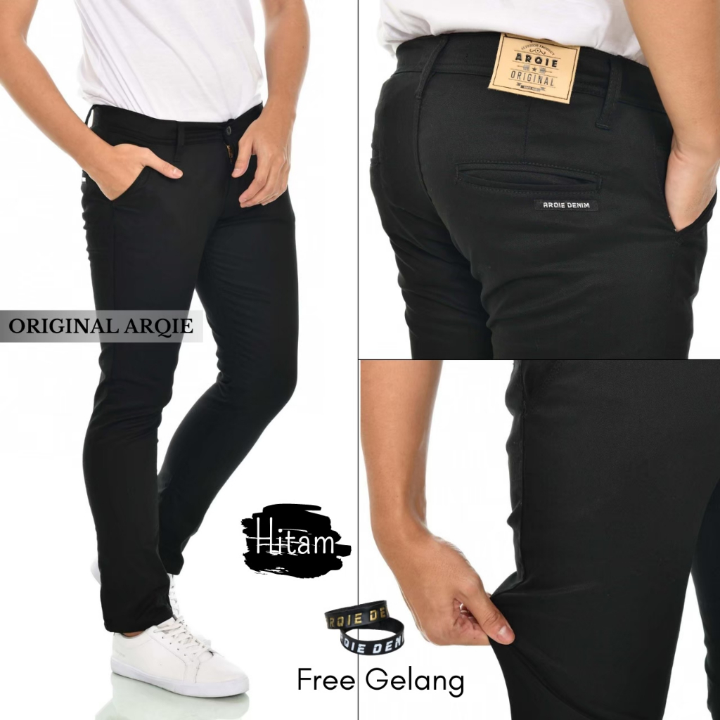 MSGO..Chinos Panjang Hitam Celana Panjang Chino - Celana Chino Panjang Pria ARQIE Chinos Slimfit Str