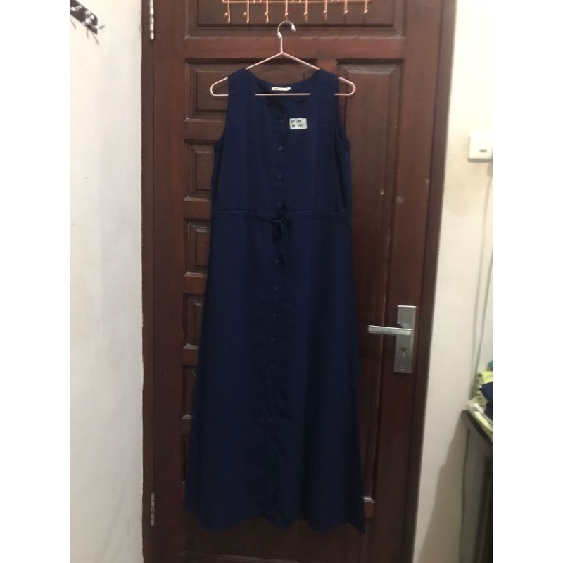Sale preloved long dress keuntungan/tunik outer wanita warna biru Dongker/navy