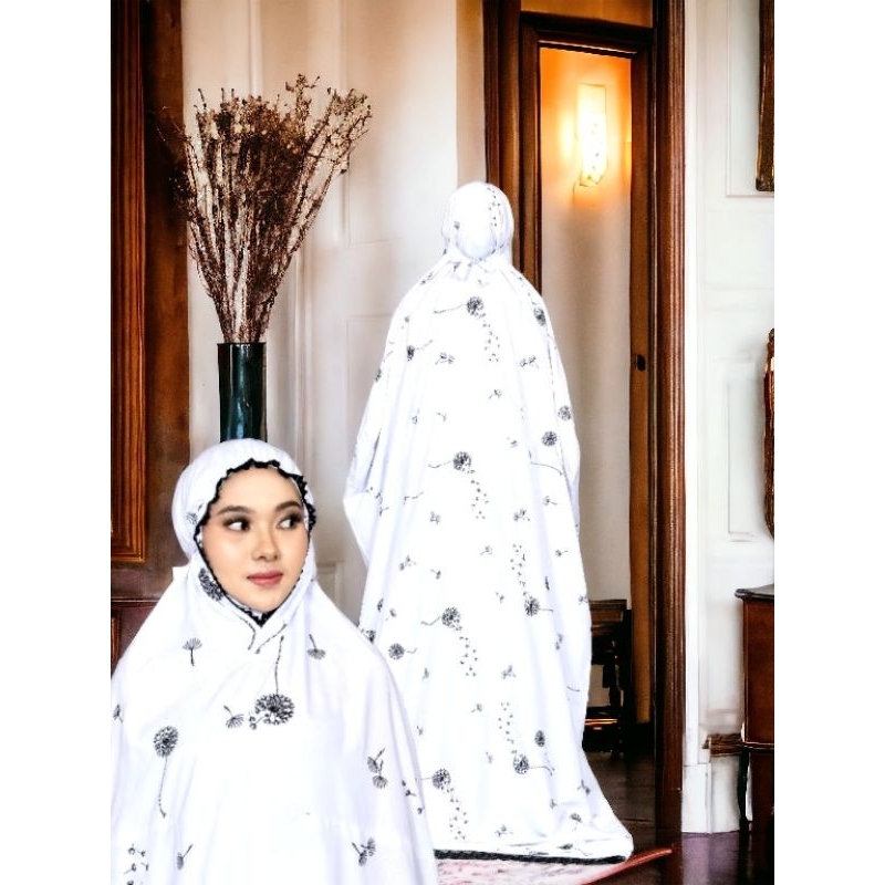 MUKENA TERUSAN JUMBO DEWASA PUTIH PREMIUM MEWAH MOTIF BUNGA SERIBU MUKENA LANGSUNGAN REMAJA DEWASA R