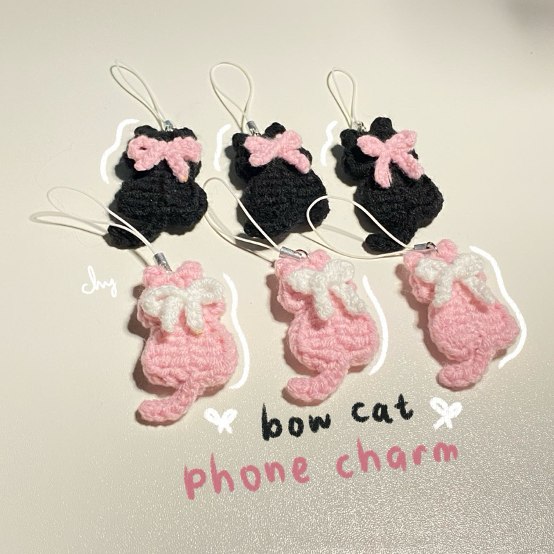 Bow Cat phone charm crochet handmade