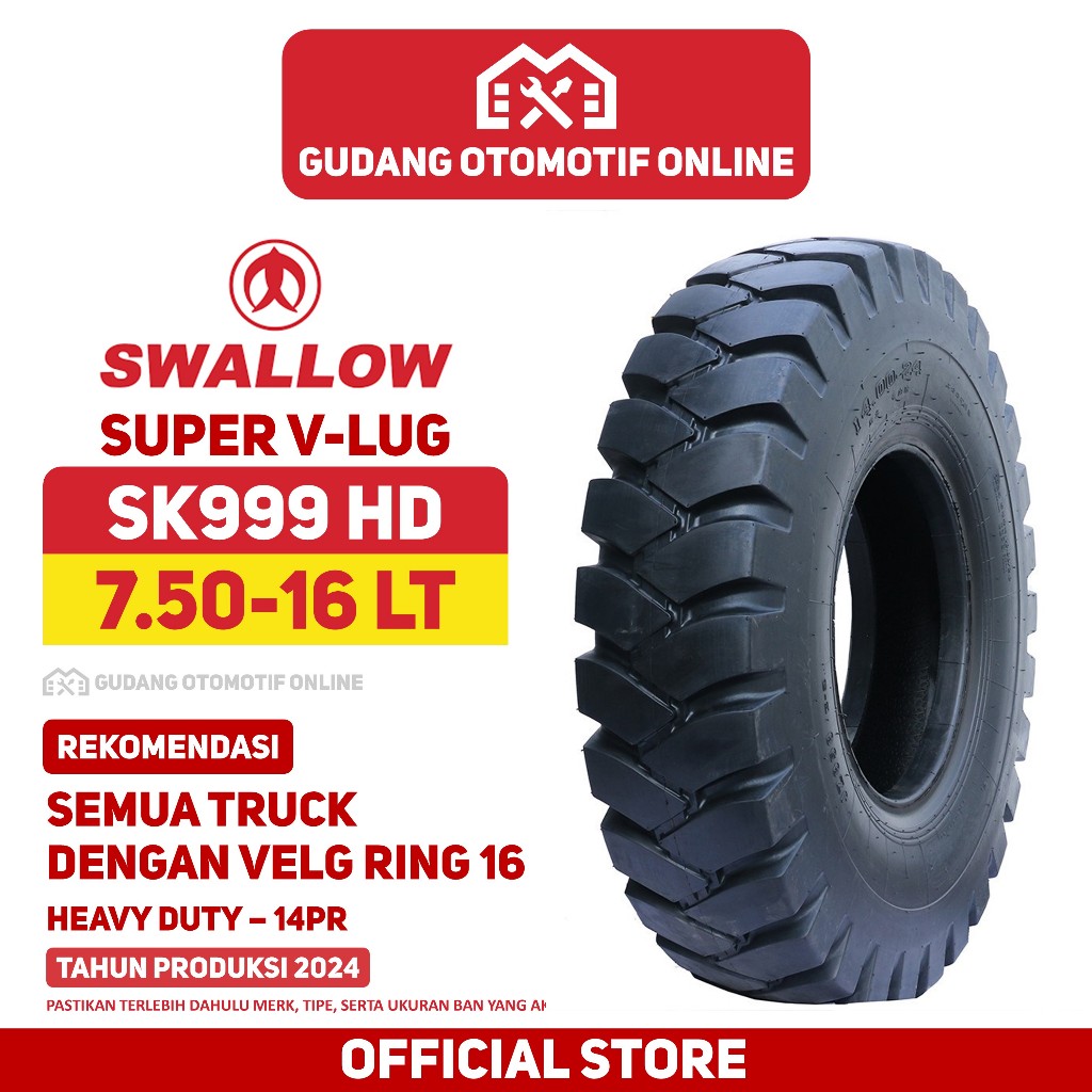 BAN TRUK SWALLOW SUPER VLUG HD HEAVY DUTY 750 16 - BAN TRUCK TRUK 7.50 16 75016 - BAN BENANG SWALLOW