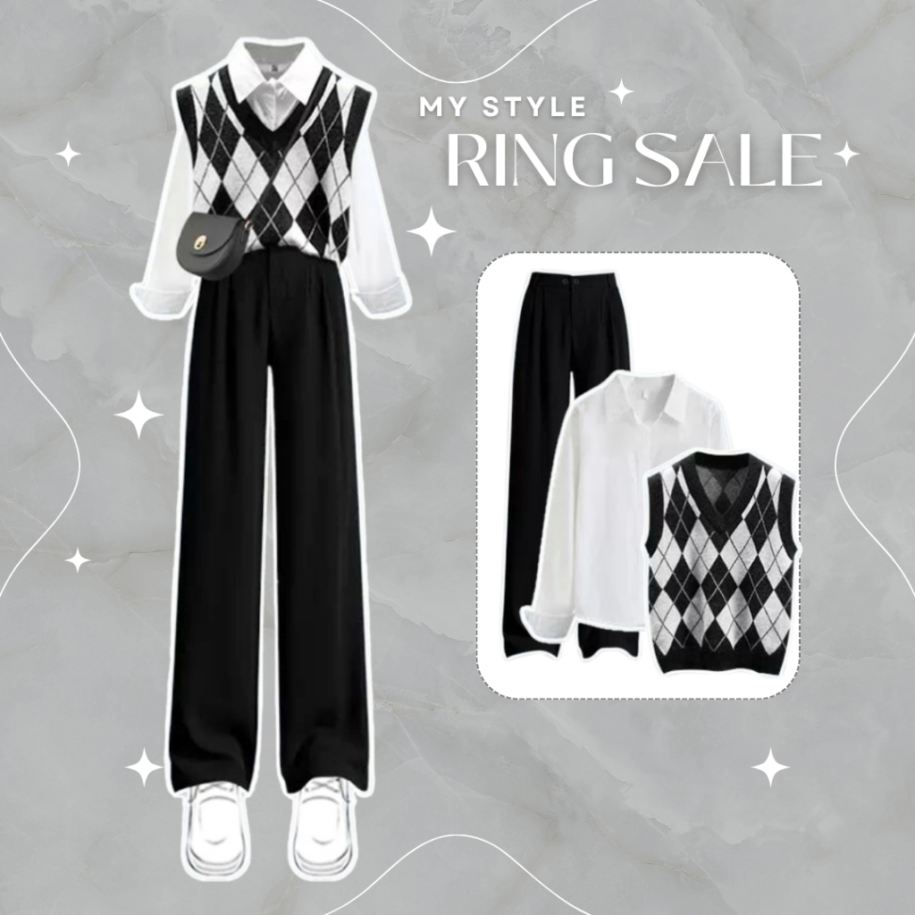 One Set  Korean Style Wanita Kekinian Vest Rompi Rajut Rompi Rajut Wanita Rompi Korean Style Outfit 