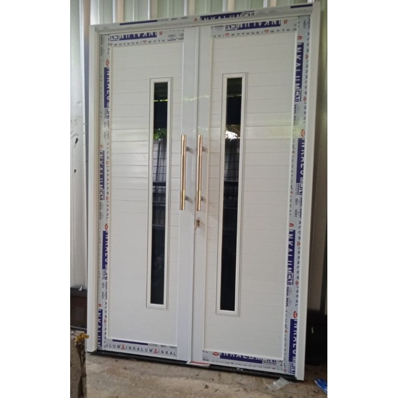 pintu panel aluminium dua daun L 150 x T210 tersedia kusen 3 inci dan 4 inci putih coklat hitam inka