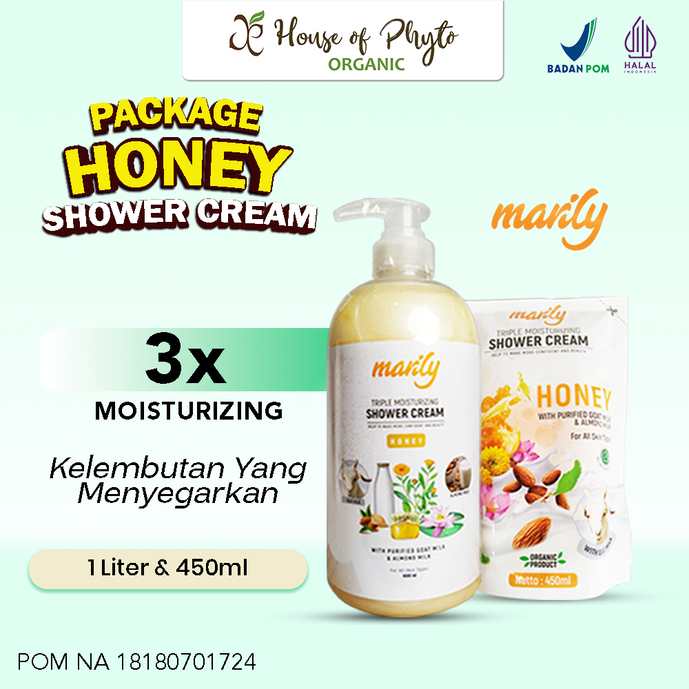 Phyto Organic Paket Marily Sabun Mandi Cair Honey 1L + 450ml