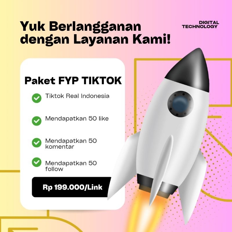 Paket FYP Tiktok | Tiktok Real Indonesia | 50 like | 50 komen random | 50 follow | Baca Deskripsi