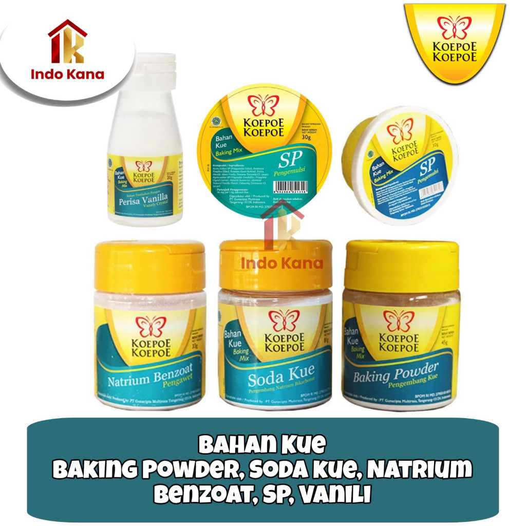 

KOEPOE Bahan Kue (Baking Powder, Soda Kue, Natrium Benzoat, SP, Vanili)