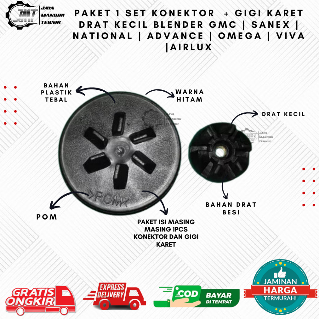 JMT - Paket Konektor Blender + Gigi Karet Drat Lubang Kecil Blender GMC | Sanex | Nasional | advance