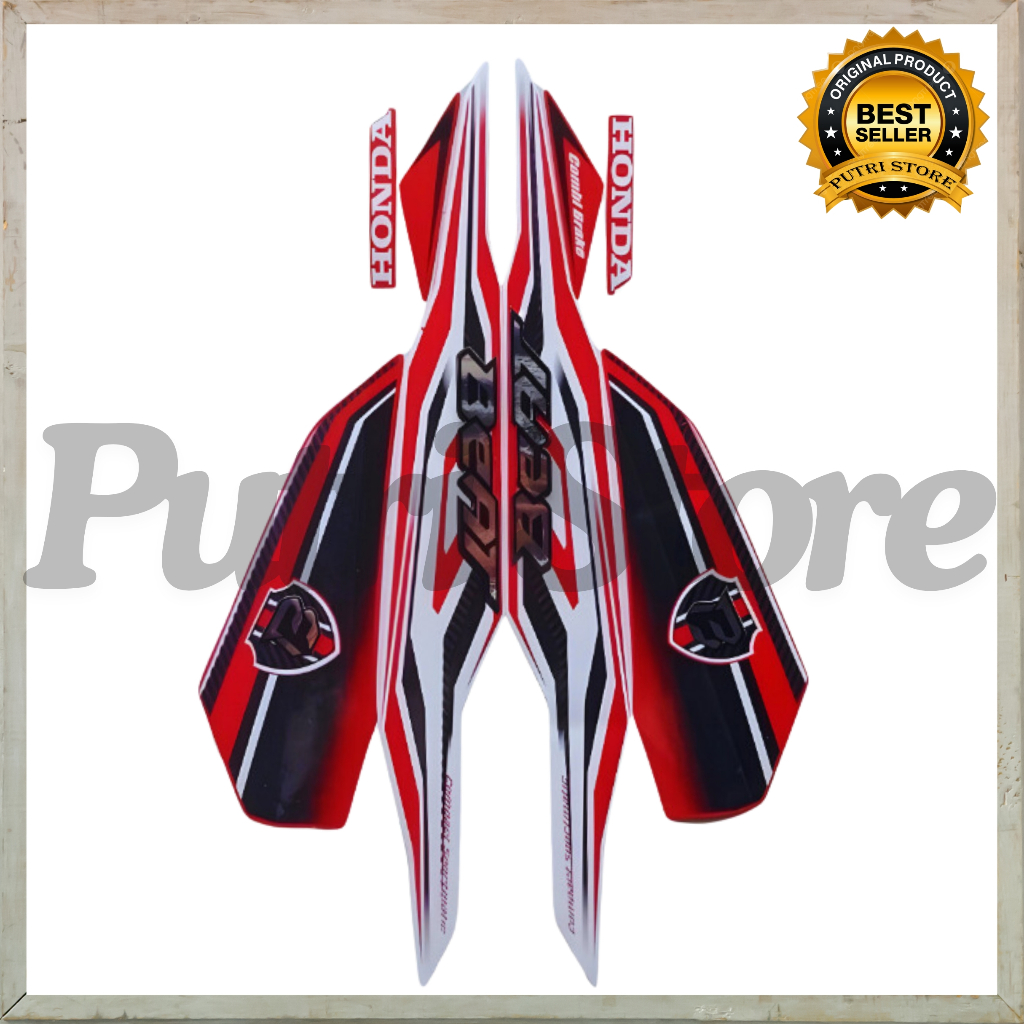 Sticker Striping Motor Honda Beat Iss 2019 Merah Putih list body motor beat Iss 2019