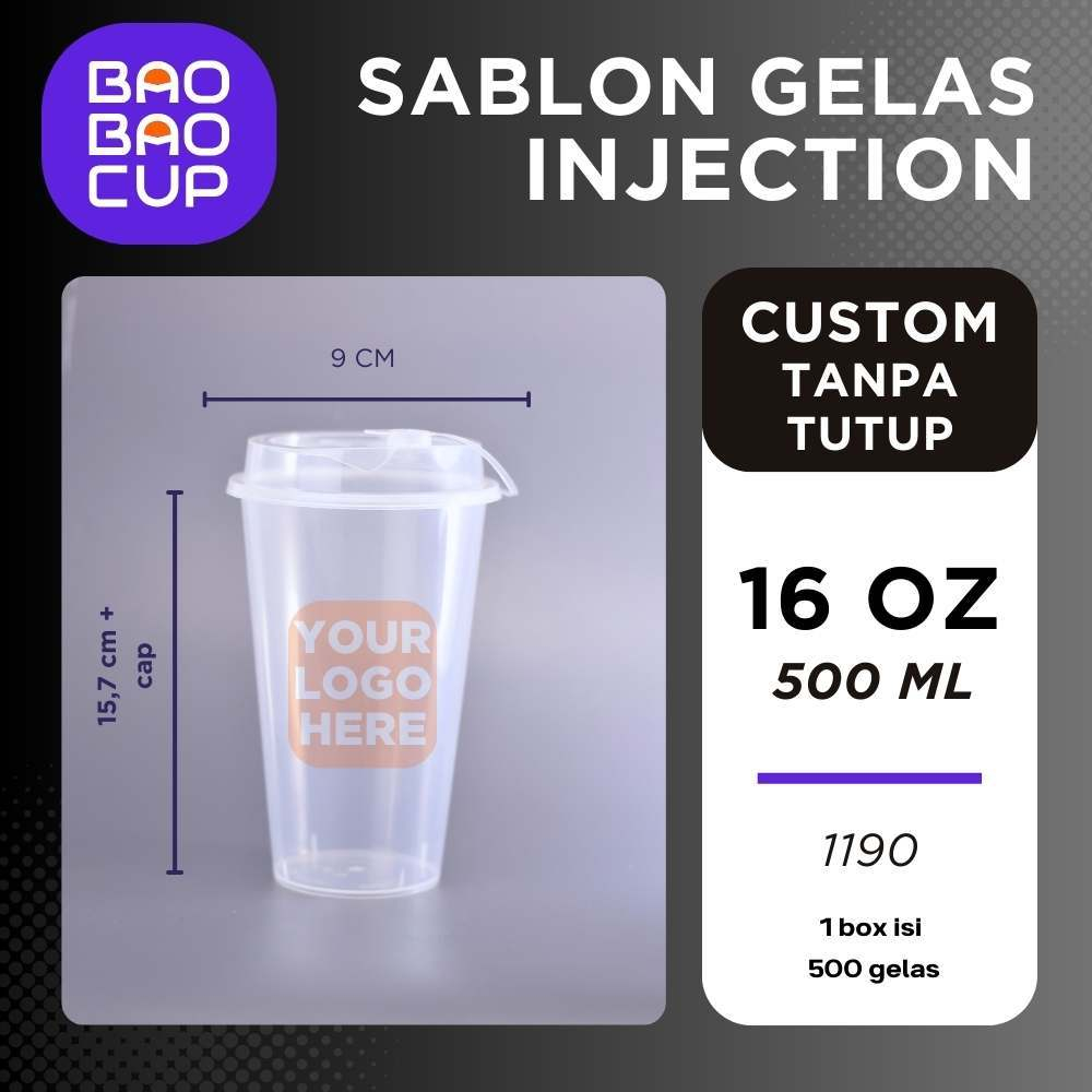 Sablon Cup PP Injection 16 oz/500 ML TANPA TUTUP