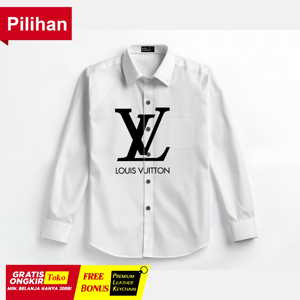 Kemeja Lengan Panjang Motif LV Louis Vuitton Branded premium import Terbaru Slim Fit