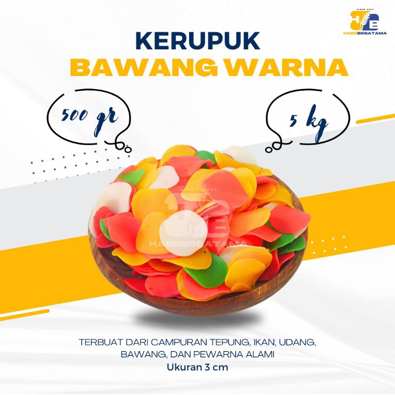 

Kerupuk Bawang Warna 5 kg (Ball) / Kerupuk Bahan Seblak