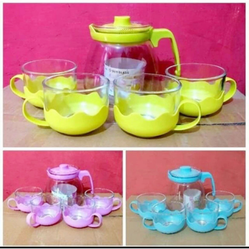 Teapot Set Warna / Teko Kaca / Teko Set / Tea Pot Set 5 in 1 / Tempat Minum Teh / Teko Set Cangkir K