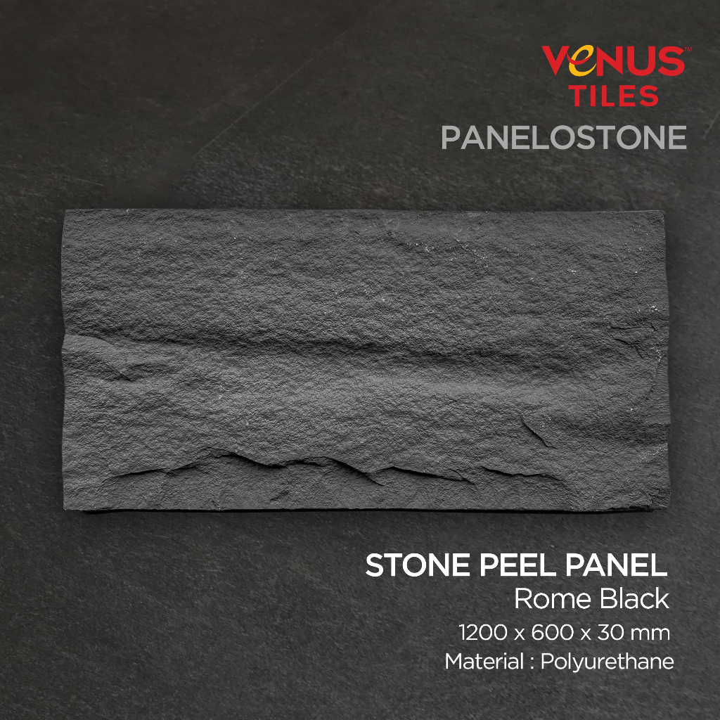 PU STONE WALL PANEL MOTIF BATU VENUS PEEL PANEL ROME BLACK 120 X 60 CM - VENUS TILES