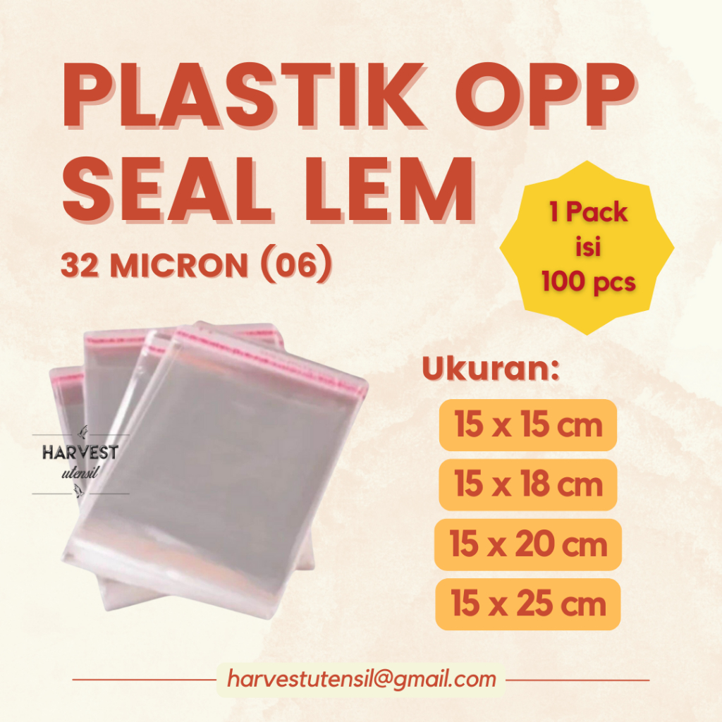 

Plastik OPP Lem Polos Tebal 32 30 micron isi 100 lembar 15x15 15x18 15x20 15x25