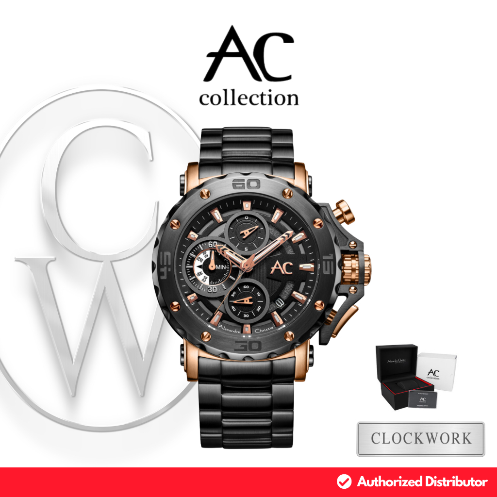 Jam Tangan Pria Alexandre Christie Collection AC 9205 MCBBRBA Rantai Chronograph Sporty Hitam Rosego