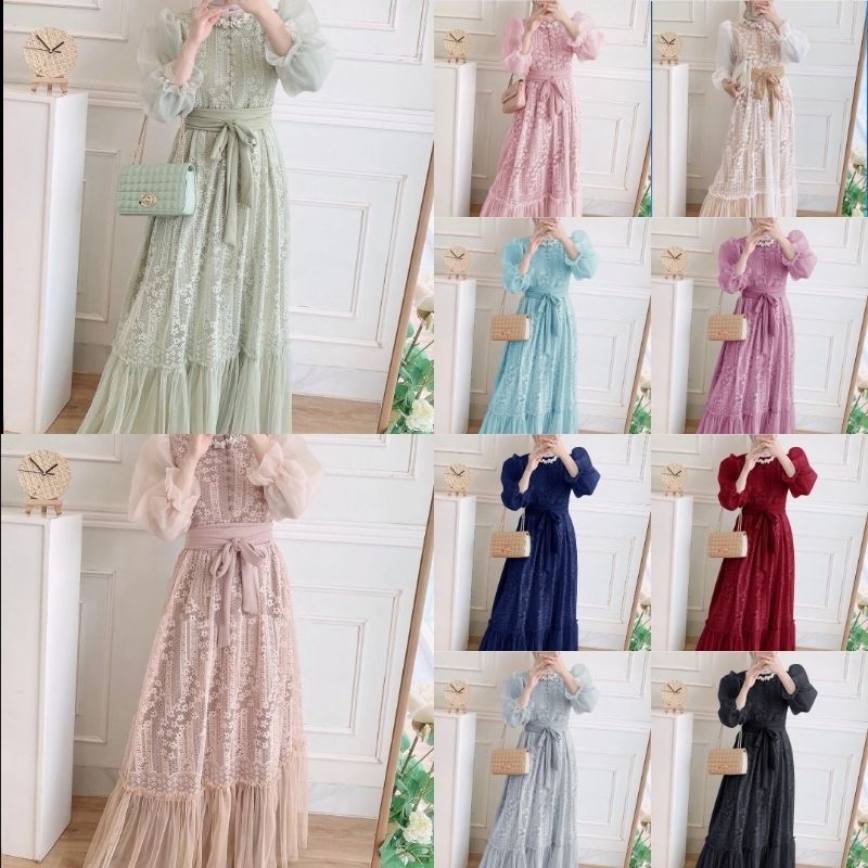 Maxy Dress Inara Size M L XL 2XL 3XL Rd Fashion Dress Muslim Viral Gamis Cantik Brokat Tile Tutu Len