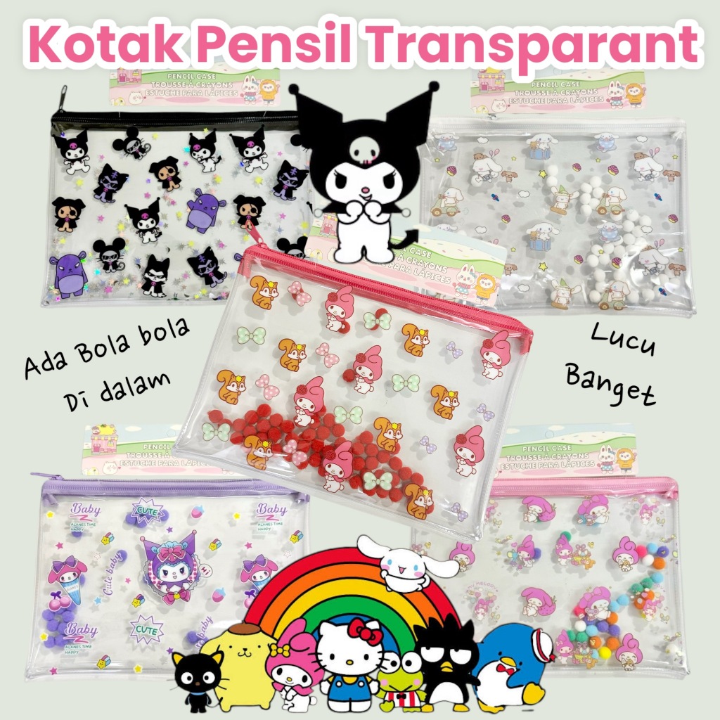 

Kotak Pensil Pouch Transparant Karakter gambar Boneka kartun Tempat Pensil Anak bening bahan premium