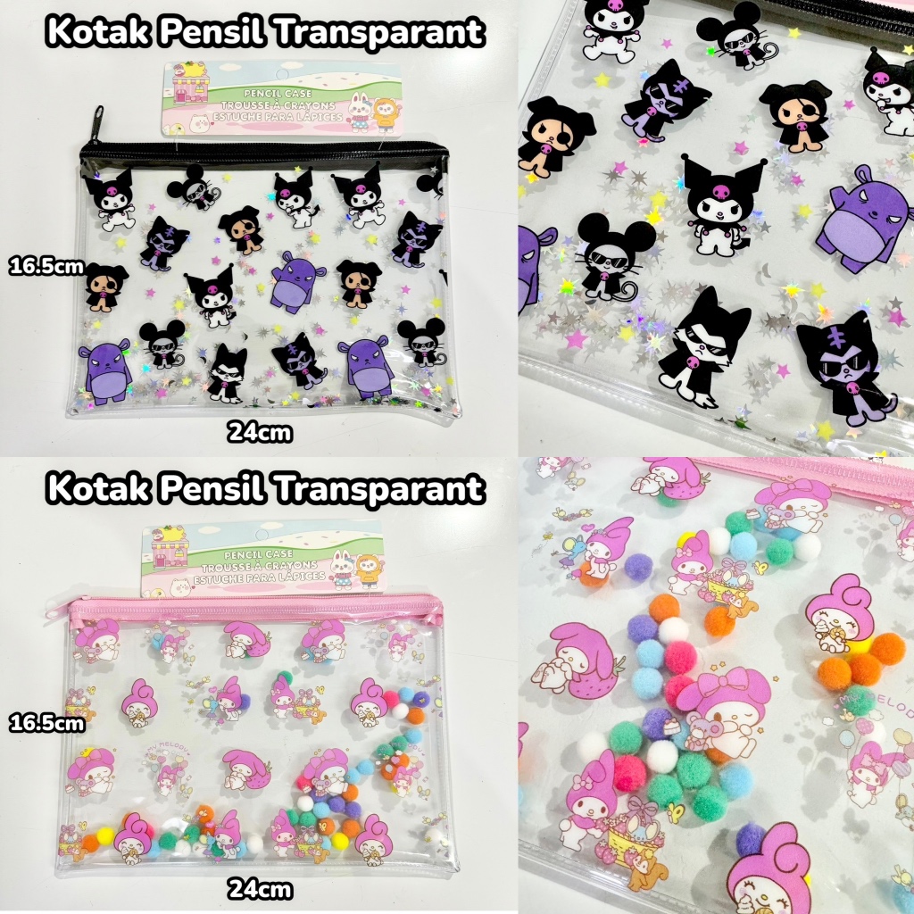 

Kotak Pensil Bening Pouch Transparant Serbaguna Karakter Tempat Pensil Anak bening bahan premium