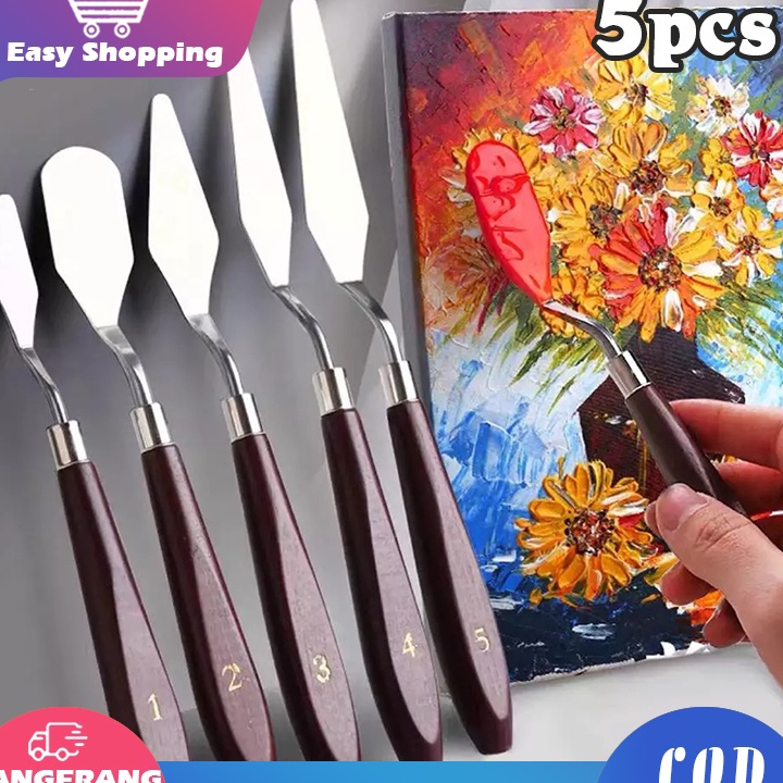 

SALE 5PCS Pisau Palet Besi tahan karatPisau Palet LukisSpatula Dekorasi Kue Lukis Ukir Palette Knife