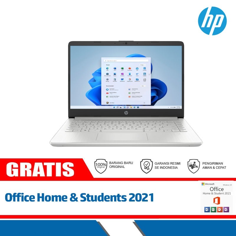 Laptop gaming garansi resmi merk HP 14s-fq1135AU / AMD Ryzen 5 5500U / Ram 8gb DDR 4 / SSD 512gb / L