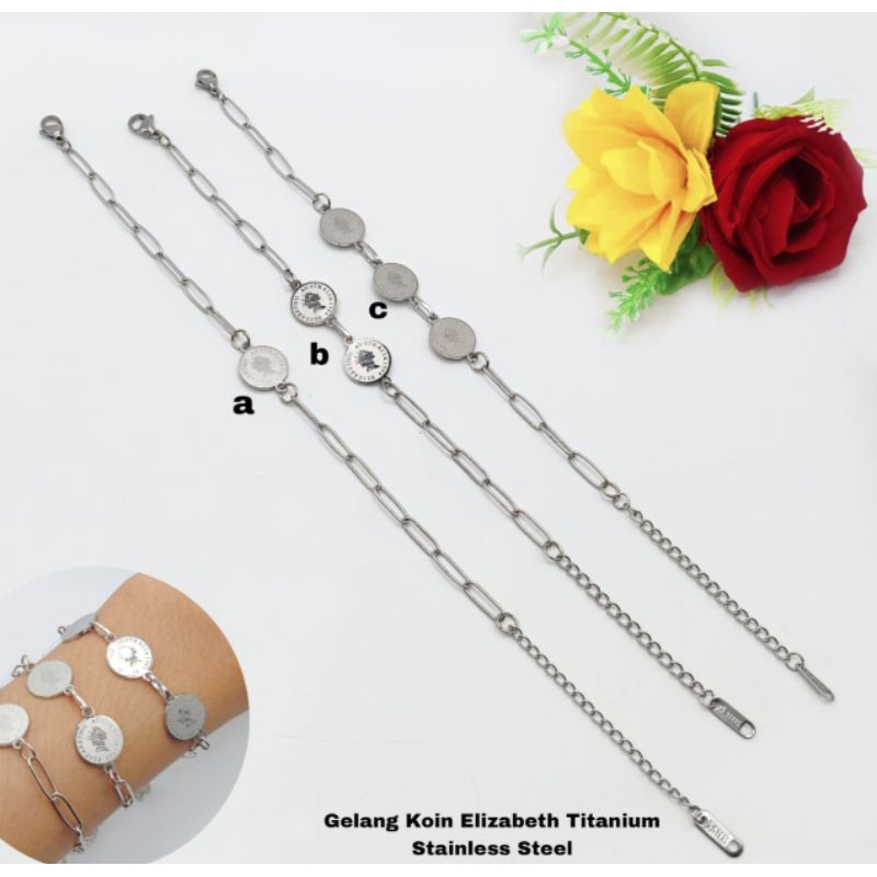 Gelang tangan rantai koin Elizabeth titanium fashion wanita
