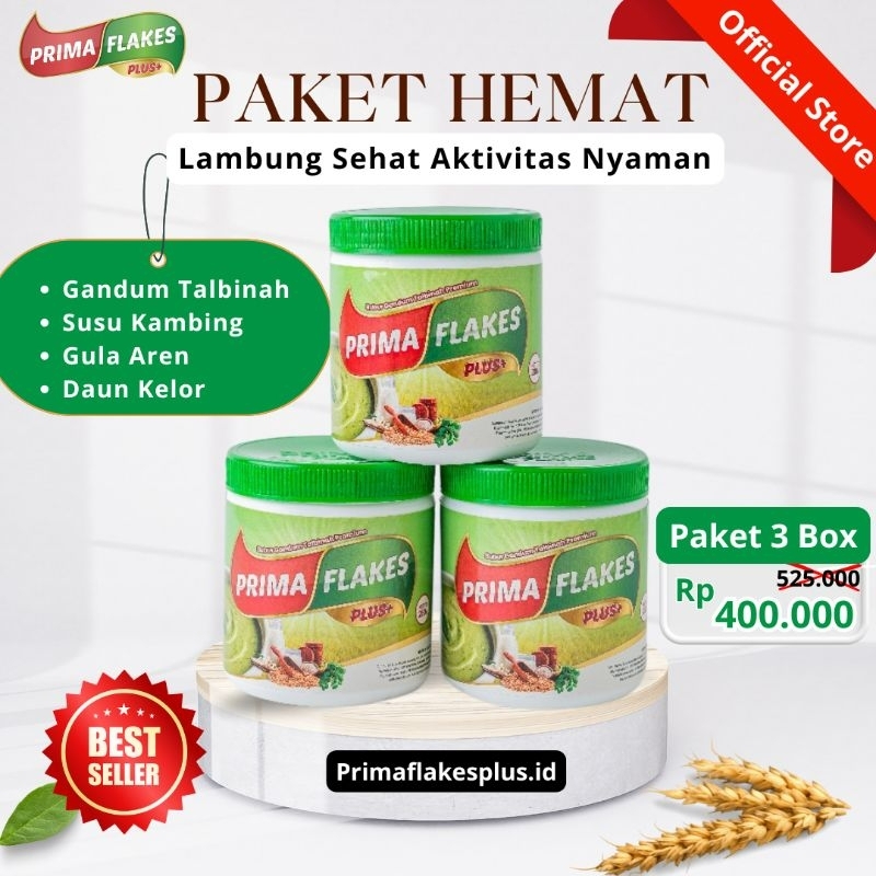 

Paket 3 Pcs Primaflakes bantu Atasi asam lambung perbaiki system pencernaaan kontrol kadar gula maag gerd gandum talbinah susu kambing