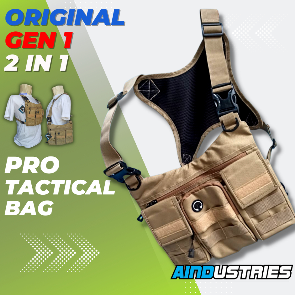 Tas selempang dada krem tas tactical pelindung dada tas militer aksesoris