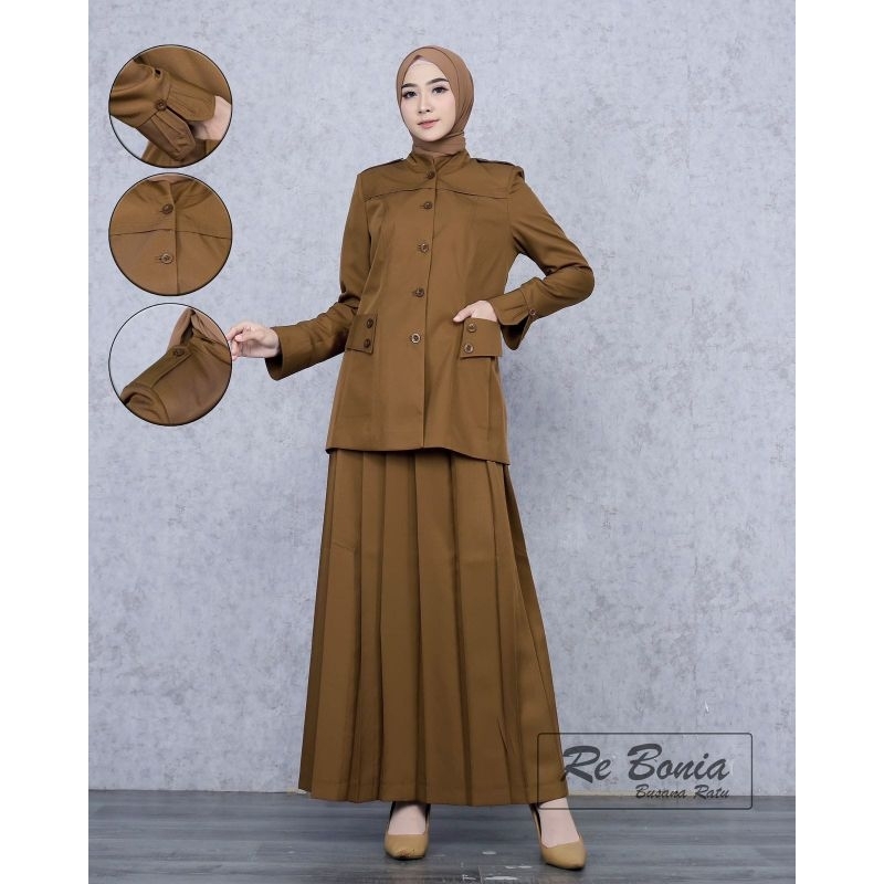 Seragam Dinas Khaki Tua Guru Wanita Set Rok Payung Lipat - Baju Dinas Putih Bidan dan Perawat Terbar