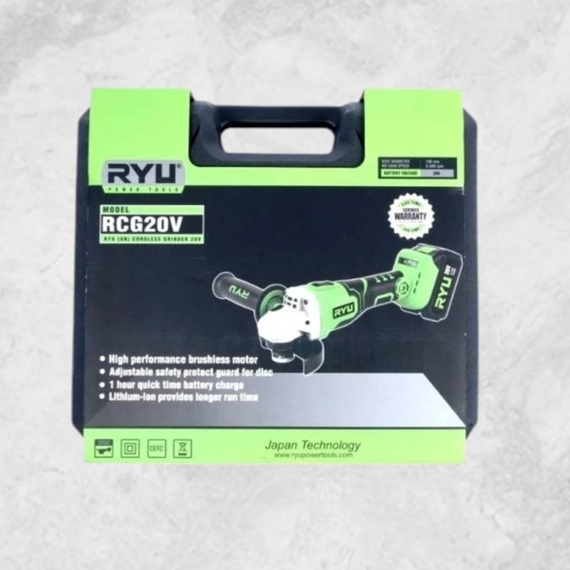 Mesin Gerinda Cordless RYU RCG20V - Mesin Gerinda Tangan 1 Baterai 4" inch RYU Banjarmasin