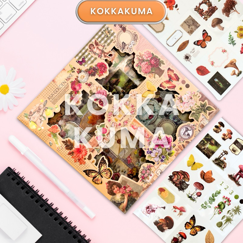 

( KKM ) Stiker 100 Lembar Butterfly Flower Aesthetic Jurnal DIY Vintage Sticker