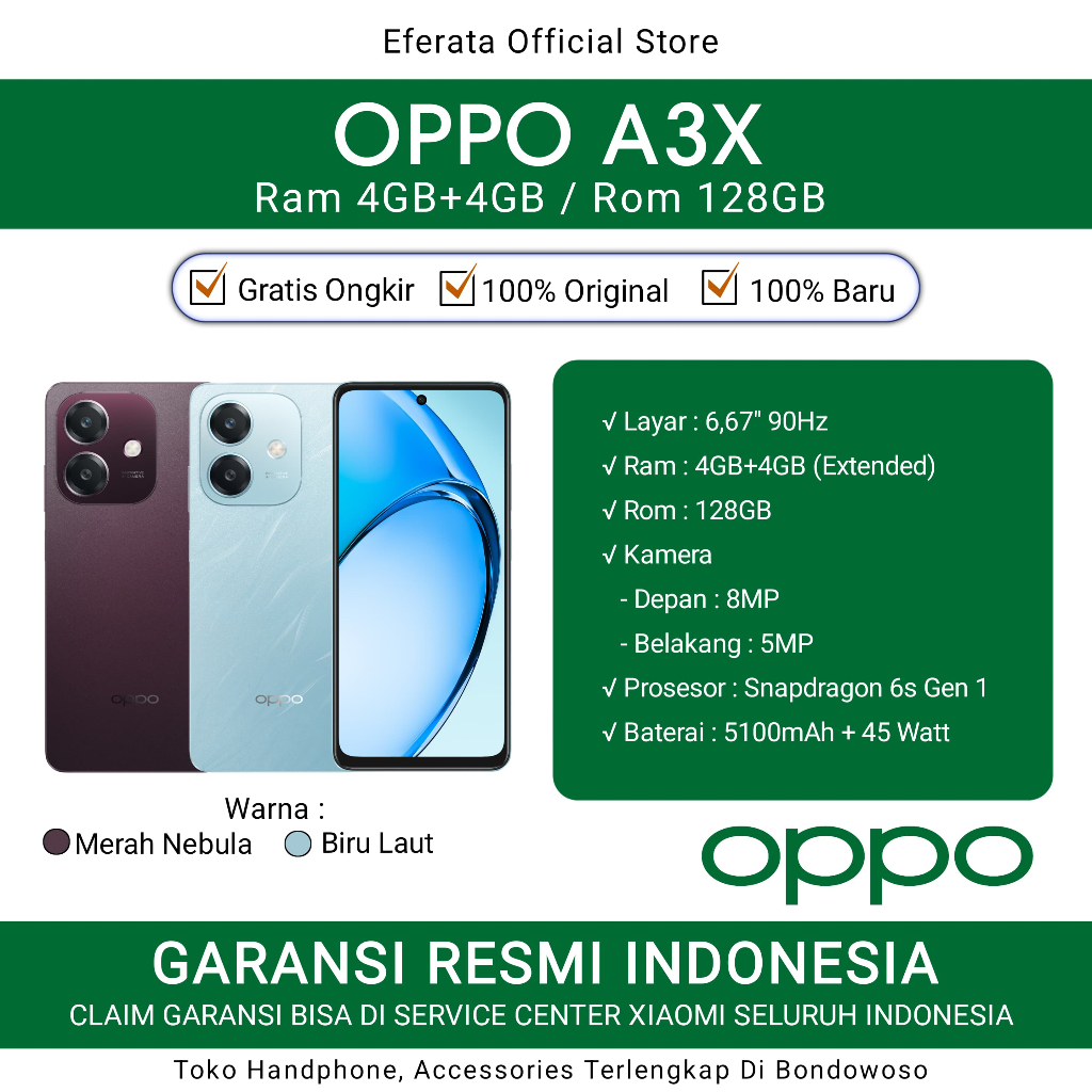 Handphone Oppo A3X RAM 4/128GB