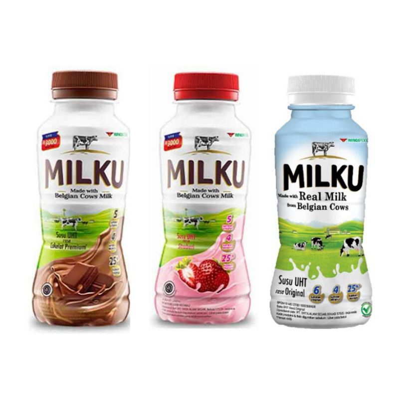 

MILKU Susu UHT Cokelat Premium Stroberi ori belgian 200ml