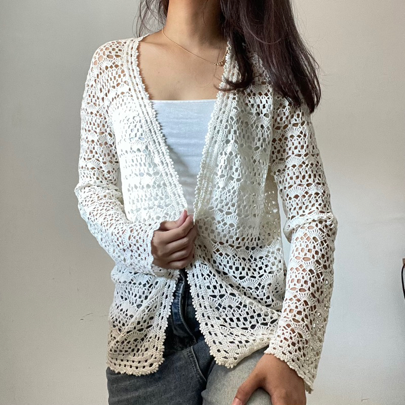 [PRELOVED | LIGHTLY USED] Cream Knitted Mesh Top