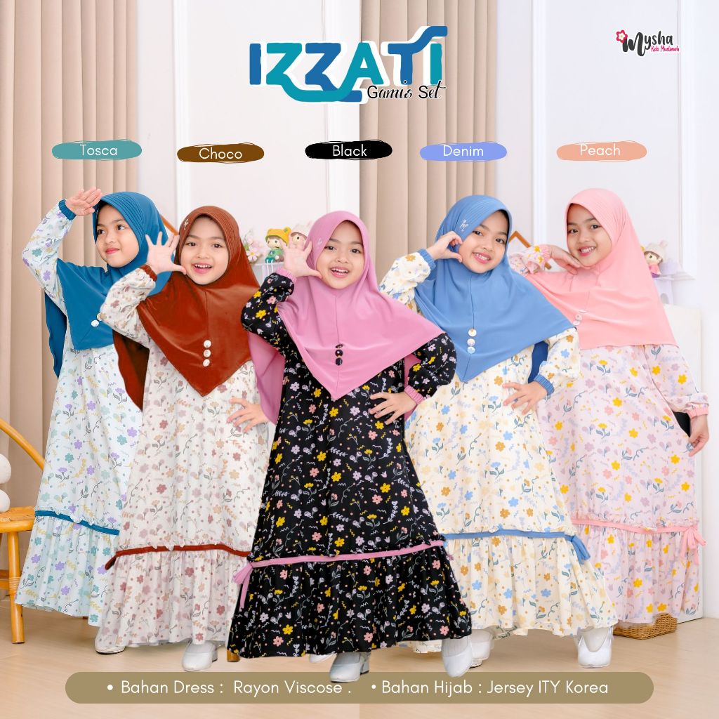 Mysha Kids Muslimah - Gamis Anak Perempuan Baju Muslim Anak IZZATI Set Hijab 1-12 th Rayon Viscose