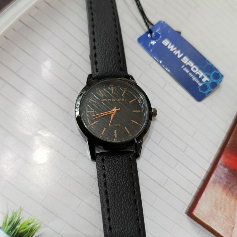 Jam Tangan Awin Sport Cewek Strap Kalep Hitam