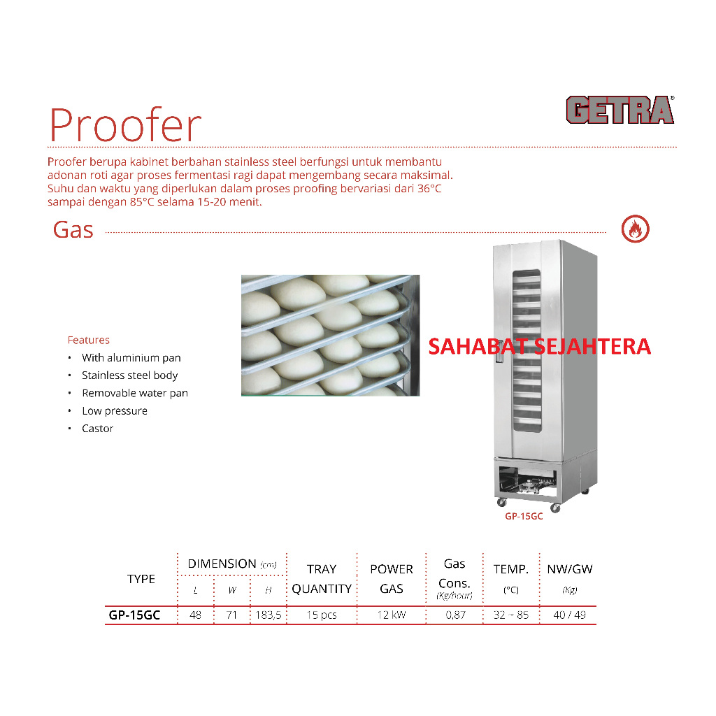 GETRA Proofer Roti Otomatis GP-15GC – Mesin Pengembang Adonan Roti, Pizza, Donat