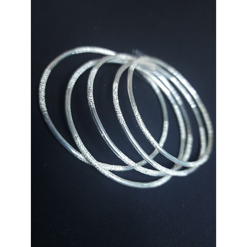 Gelang keroncong lapis perak - gelang dewasa - gelang kaku - set gelang