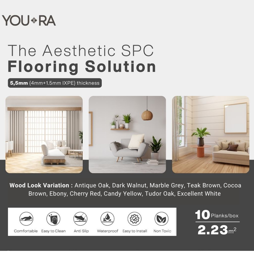 You-Ra SPC Flooring 5.5mm (4mm + 1.5 IXPE) / SPC Lantai - Harga Per Box