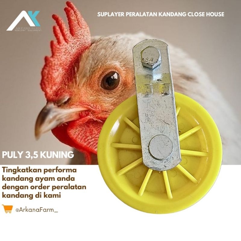 Pulley puly puli pully pulli 3.5 kuning nylon penggerak otomatis besar kecil kandang ayam petelur