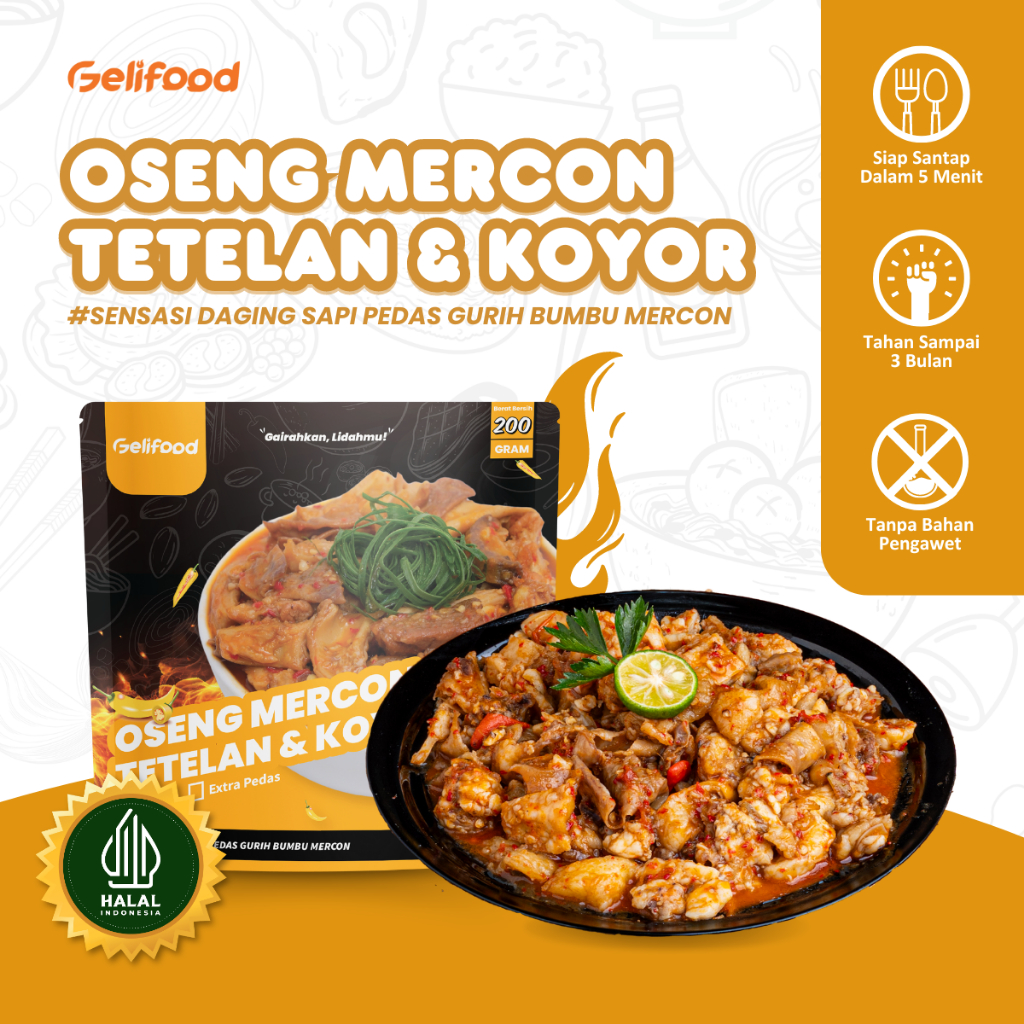 Geli Food - Oseng Mercon Tetelan dan Koyor Sapi Bumbu Mercon Siap Saji 200 gram