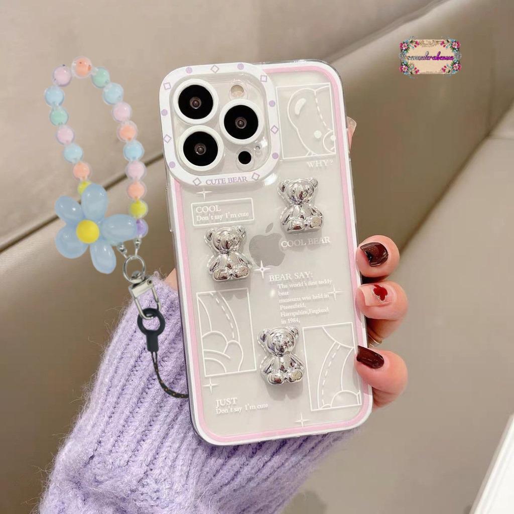 GL061 Softcase Casing Hp 3D Silver Bear Aesthetic With Charm Compatible For Oppo A3S C1 A1K C2 A5S A
