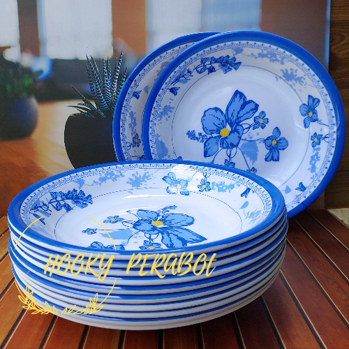 piring makan melamin 9 inc motif bunga biru/ piring melamin/ piring makan/ piring serbaguna