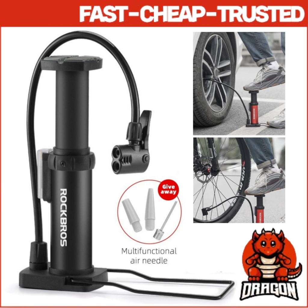 Pompa Sepeda Motor Mobil Rockbros Alloy Pompa Injak 4522 Portable Pentil Schrader dan Presta Strong