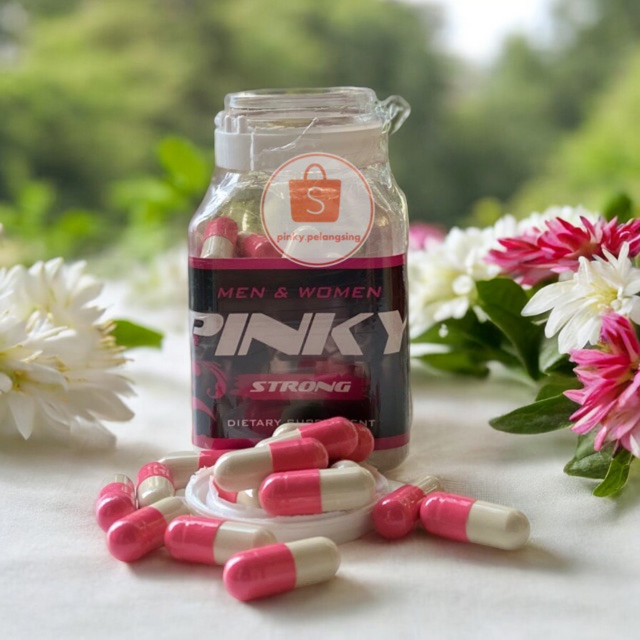 Pinky Pelangsing Strong Obat Diet Herbal Kapsul Diet Pink putih isi 30 [kemasan botol bulat bening]