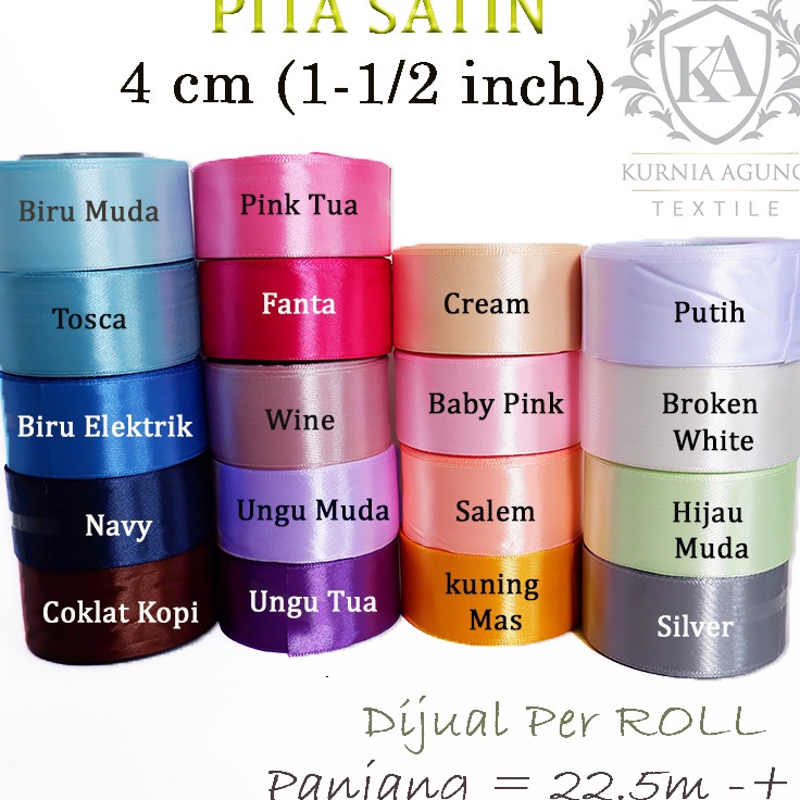 

HARGA GROSIR Pita Satin 4cm 1 12 Inch 1 Roll Ukuran Besar Warna Pastel Pita Kado Bungkus Hampers Souvenir DIY Panjang 25yard22meter