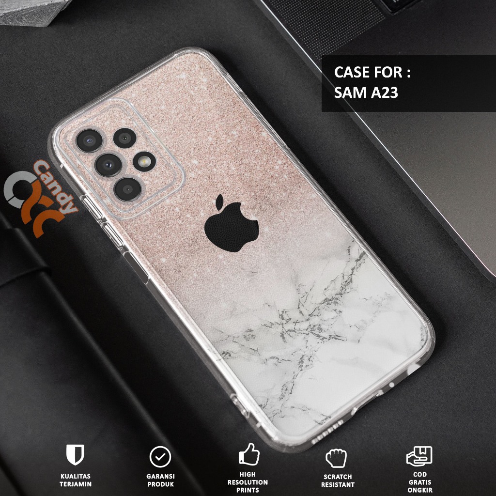 Case SAMSUNG A23 - Casing SAMSUNG A23 Motif APL GLITTER - Softcase Premium Fourside - Bening Transpa